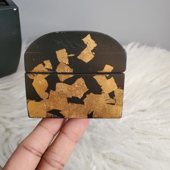 Gold Foil Black Cushioned Wooden Trinket Box - Picture 3 of 11